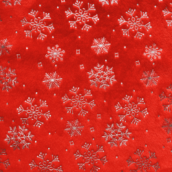 Ткань Искусственный Мех Коротковорсовый 190 гр/м2 (Ширина 150см), принт Снежинки на красном (на отрез) в Новороссийске